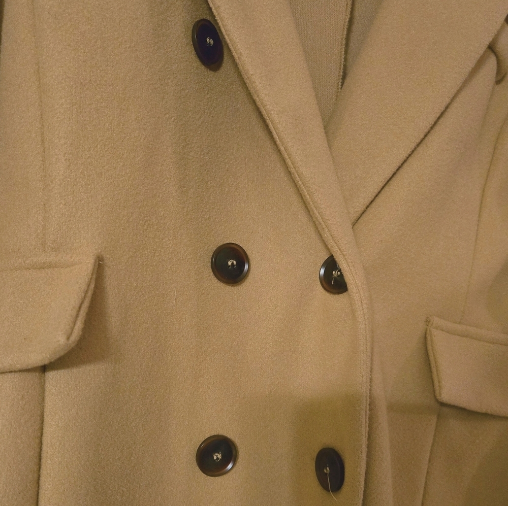 Women's Size Lg Camel double breasted Trench Coat Stylish Jacket Warm - Picture 3 of 6